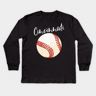 Cincinnati Baseball Women Black Kids Long Sleeve T-Shirt